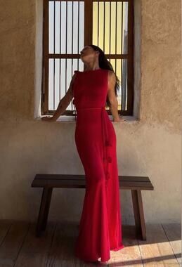 Meshki Monay Tulip Maxi Dress - Raspberry Red Size S